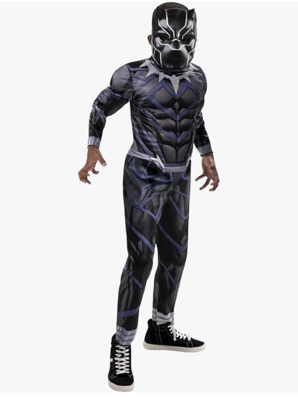 Black Panther Kids Unisex Halloween Costume Padded Jumpsuit Plastic Mask Size6/7